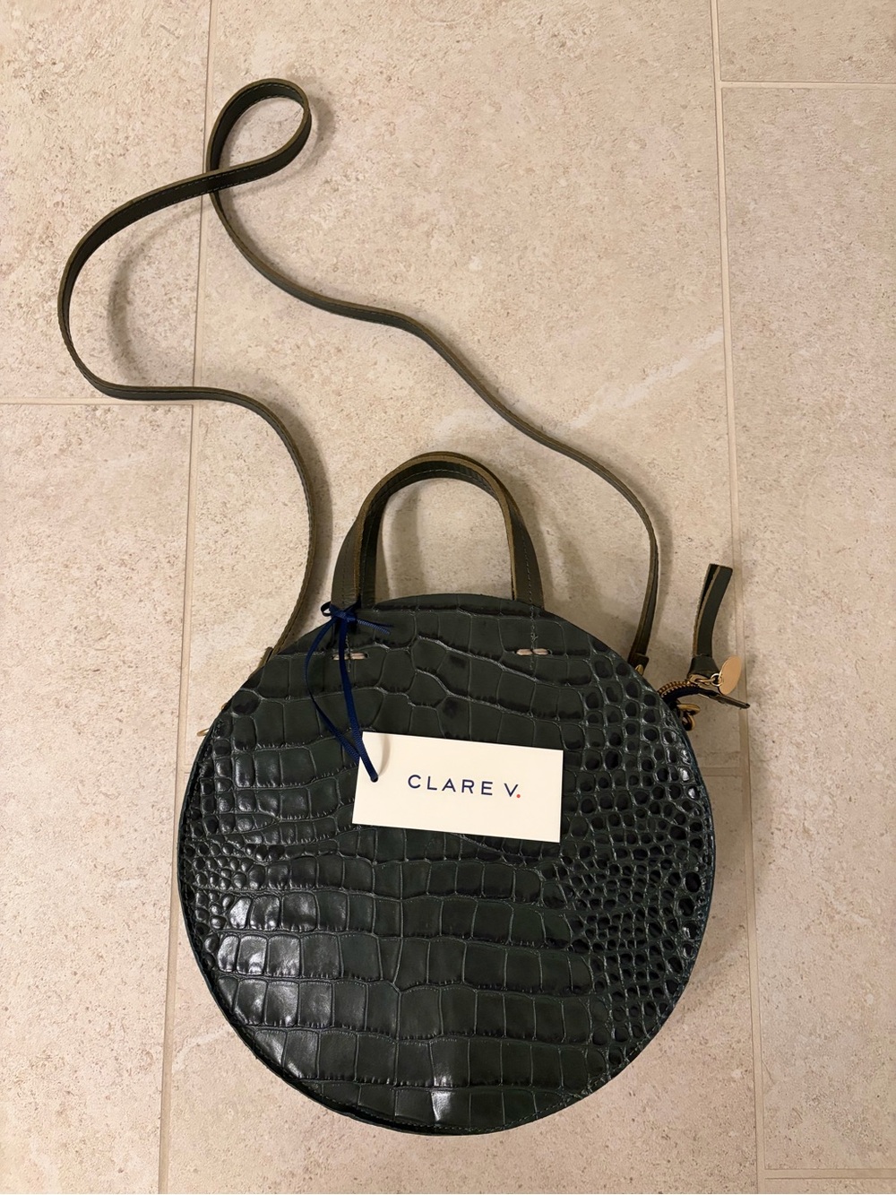 Clare V Petite Alistar Green Croc handbag